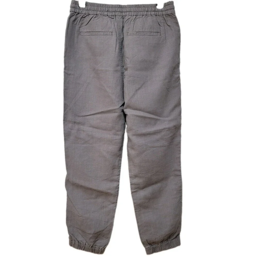 Point Sur Womens Size 2 Linen Lyocell Jogger Pants Gray Elastic Waist Drawstring